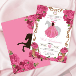 Rosa ros Blommigt Western Charro Quinceañera Inbjudningar