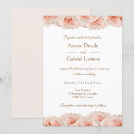 Rosa ros Blommigten Guld Vita Elegant bröllop Inbjudningar