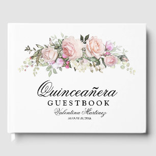 Rosa ros-Blommigten Quinceanera Guest Bok