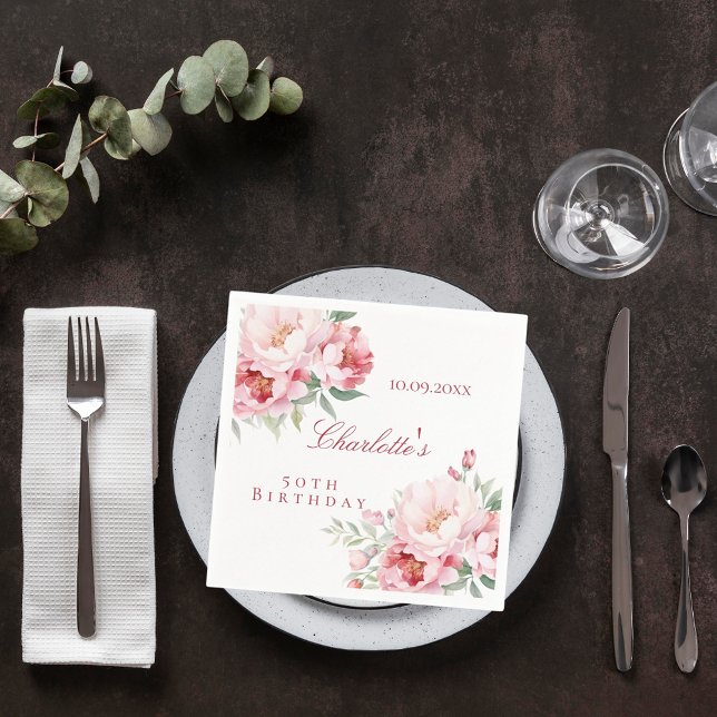 Rosa ros blommigts elegant födelsedag pappersservett (Skapare uppladdad)