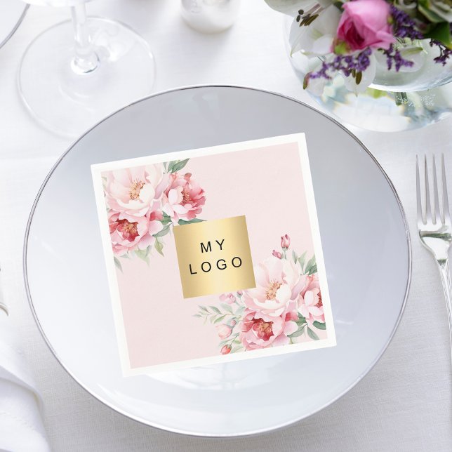 Rosa ros blommigts logotyp pappersservett (Skapare uppladdad)