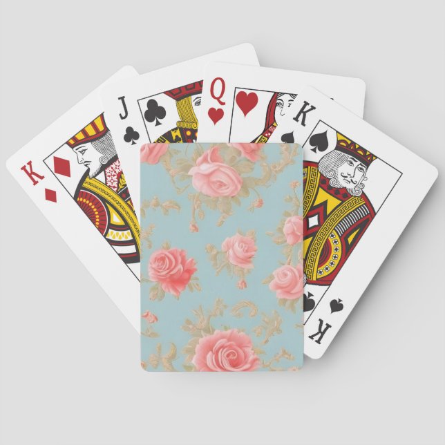 Rosa ros Blommönster Casinokort (Baksidan)