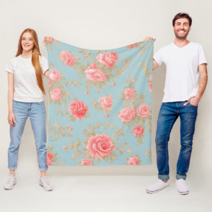 Rosa ros Blommönster Fleecefilt