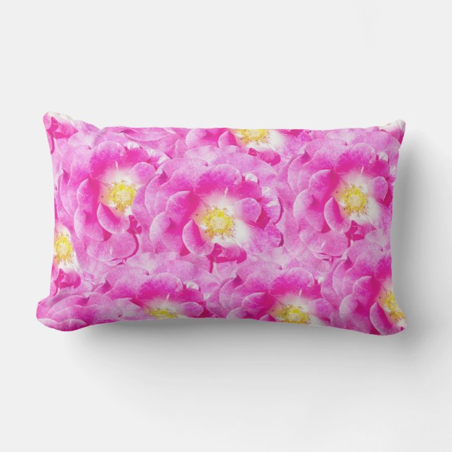 Rosa ros blommönster lumbarkudde (Framsida)