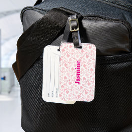 Rosa ros Blommönster med Anpassningsbar Monogram Bagagebricka
