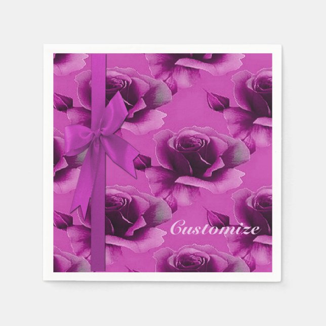 Rosa ros Blommönster Napkins Pappersservett (Framsidan)