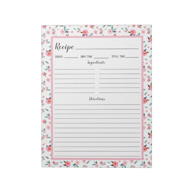 Rosa ros Blommönster Recept Anteckningsblock (Roterad)