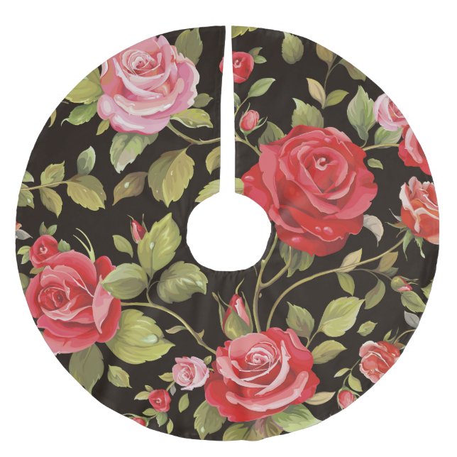 Rosa ros: blommönstret elegant. julgransmatta borstad polyester (Framsidan)