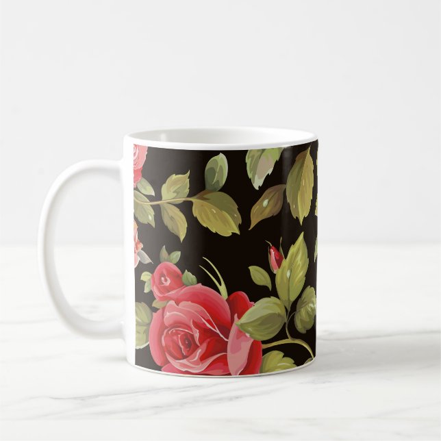 Rosa ros: blommönstret elegant. kaffemugg (Vänster)