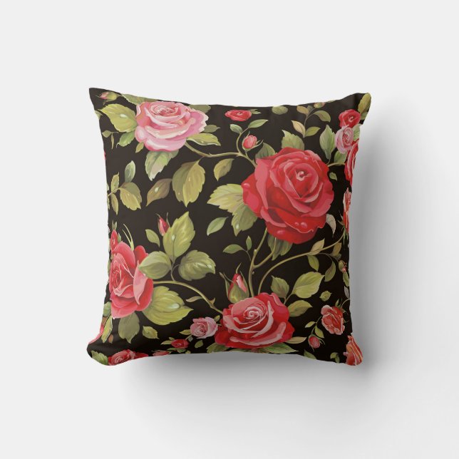 Rosa ros: blommönstret elegant. kudde (Framsida)