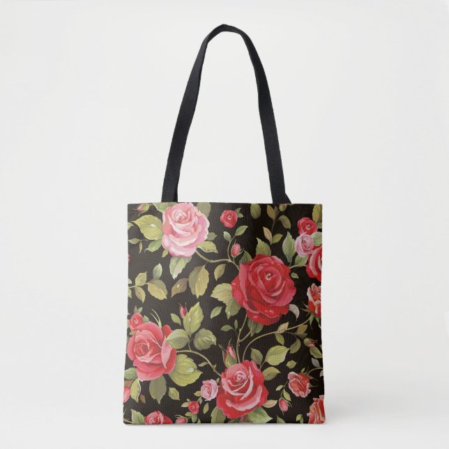 Rosa ros: blommönstret elegant. tygkasse (Framsida)