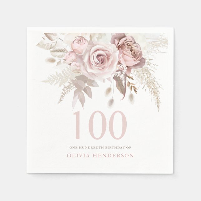 Rosa ros-blommor, 100:e Födelsedagsfestens händel Pappersservett (Framsidan)
