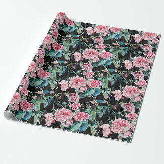 Rosa ros blommor blommigt Vattenfärgsvällning Presentpapper