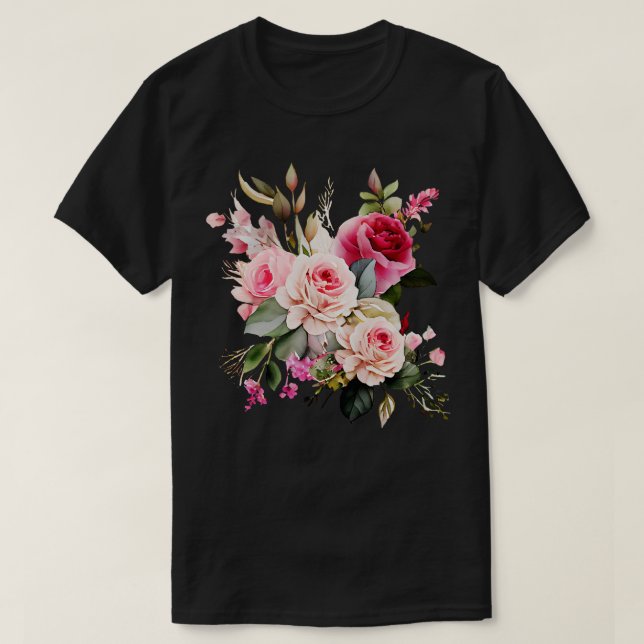 Rosa ros blommor bouquet t shirt (Design framsida)