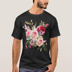 Rosa ros blommor bouquet t shirt