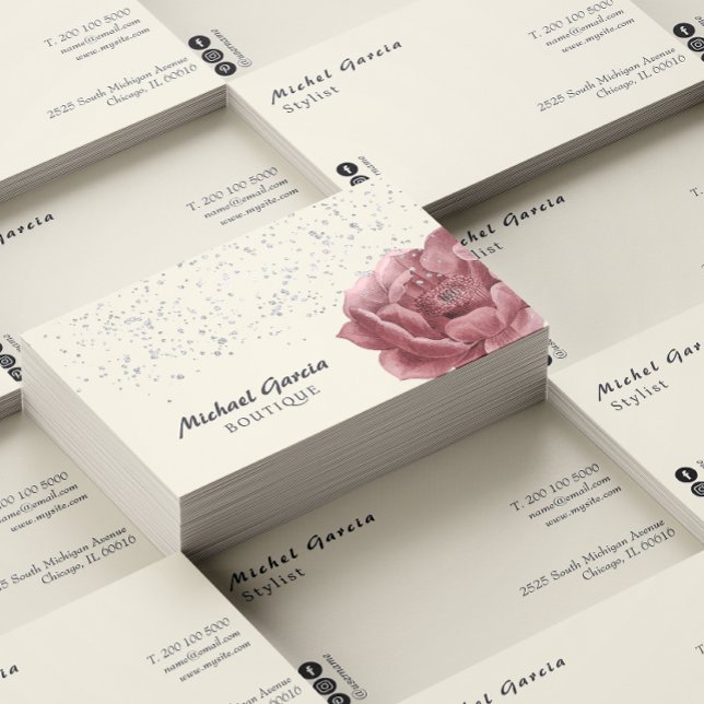 Rosa ros-blommor för handskrivna skripttypografi visitkort (Handwritten Script Typography Pink Roses Flowers Business Card)