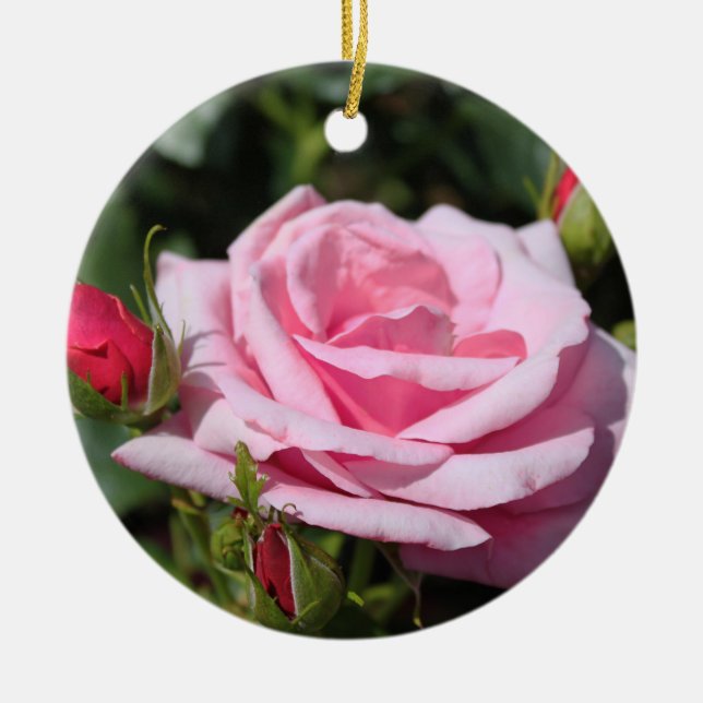 rosa ros blommor grattis på födelsedagen, kärlek,  julgransprydnad keramik (Framsidan)
