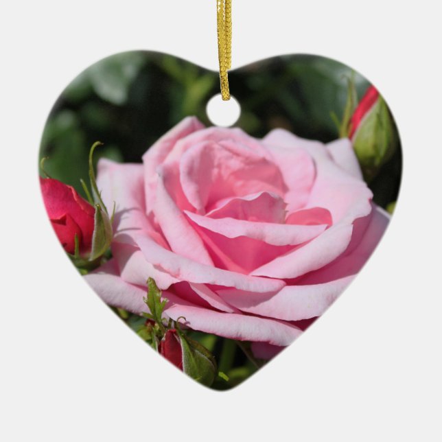 rosa ros blommor grattis på födelsedagen, kärlek,  julgransprydnad keramik (Framsidan)