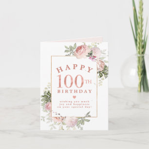 Rosa ros blommor guld 100-årsdagskort inbjudan