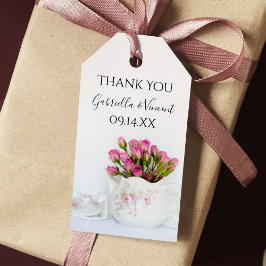 Rosa ros-blommor i Märkre som gynnar Tekanna bröll Presentetikett
