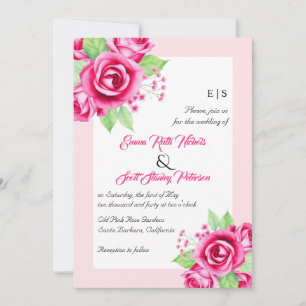 Rosa ros blommor och QR-kod blommigt bröllop Inbjudningar