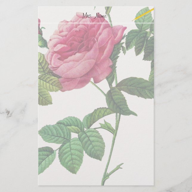 Rosa ros blommor, Pierre Joseph Redouté Brevpapper (Framsida)
