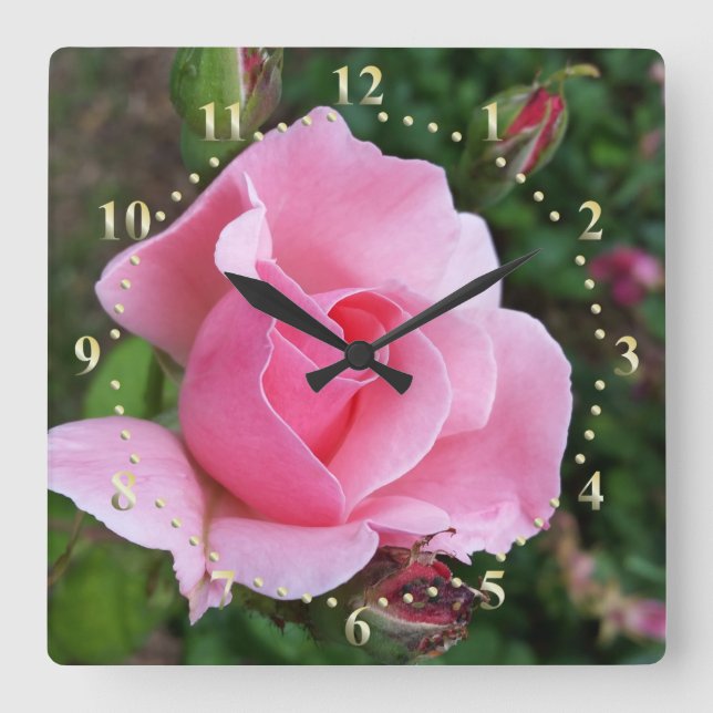 rosa ros blomning fyrkantig klocka (Framsida)