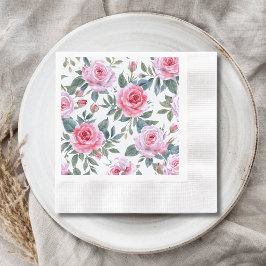 Rosa ros blomster elegant akvarellmönster pappersservett