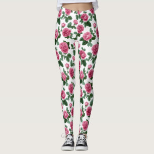 Rosa ros blomster mönster leggings
