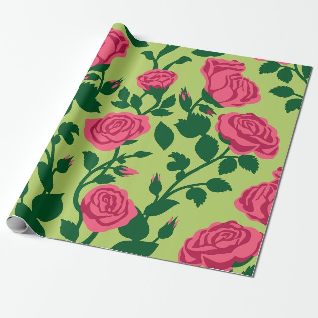 Rosa ros blomster mönster presentpapper (Utrullad)