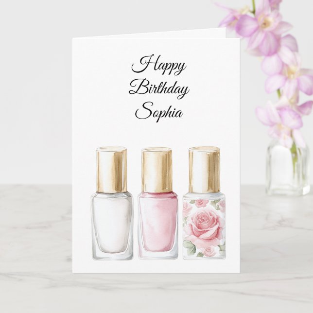 Rosa ros blomster nagellack födelsedag kort (Orkide)