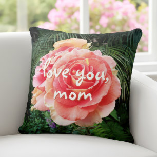 Rosa ros Blomsterfotografi Kärlek du Mamma-skript Kudde