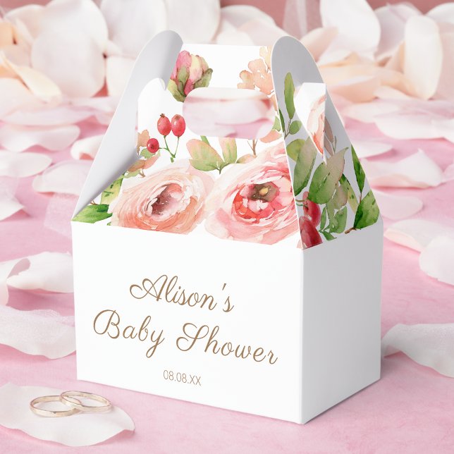 Rosa ros blomstergrönska flicka baby shower presentaskar (Skapare uppladdad)