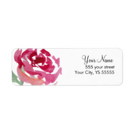 Rosa ros Blomvattenfärgsdesign Returadress Etikett