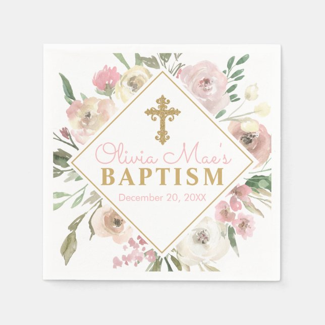 Rosa ros Blooms Girl Baptism Pappersservett (Framsidan)