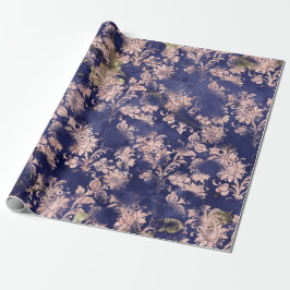 Rosa ros Blue Navy Flowers Grungy Cottage Shabby Presentpapper