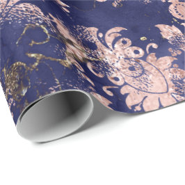 Rosa ros Blue Navy Flowers Grungy Cottage Shabby Presentpapper