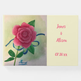 Rosa ros Blue Ribbon Bröllop Guestbook Gästböcker