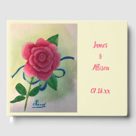 Rosa ros Blue Ribbon Bröllop Guestbook Gästböcker