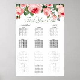 Rosa ros Blushing blommig elegant sittplatskarta Poster