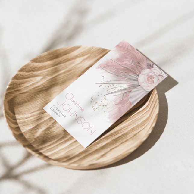 Rosa ros Boho Bohemian Chic Pampas Grass Visitkort (Skapare uppladdad)