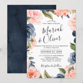 Rosa ros Boho Bröllop Inbjudningar