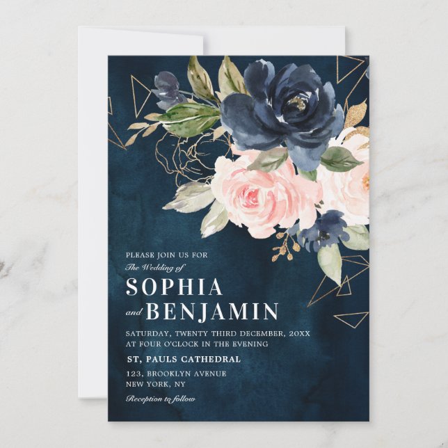  Rosa ros Boho Geometric Bröllop Inbjudningar (Framsida)