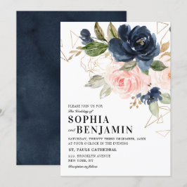 Rosa ros Boho Geometric Bröllop Inbjudningar