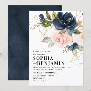 Rosa ros Boho Geometric Bröllop Inbjudningar