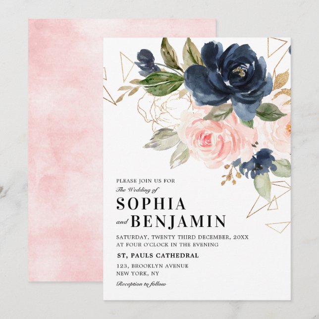  Rosa ros Boho Geometric Bröllop Inbjudningar (Fram/baksida)