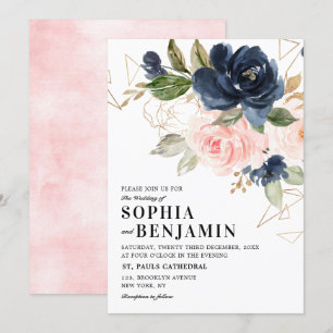 Rosa ros Boho Geometric Bröllop Inbjudningar