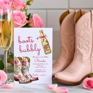 Rosa ros Boots och Bubly Möhippa Inbjudningar