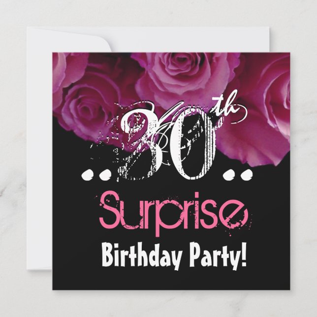 Rosa ros Bouquet 30th Surprise Birthday Template Inbjudningar (Framsida)