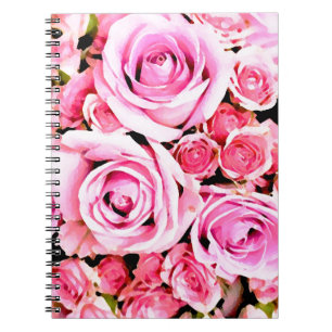 Rosa ros bouquet anteckningsbok med spiral